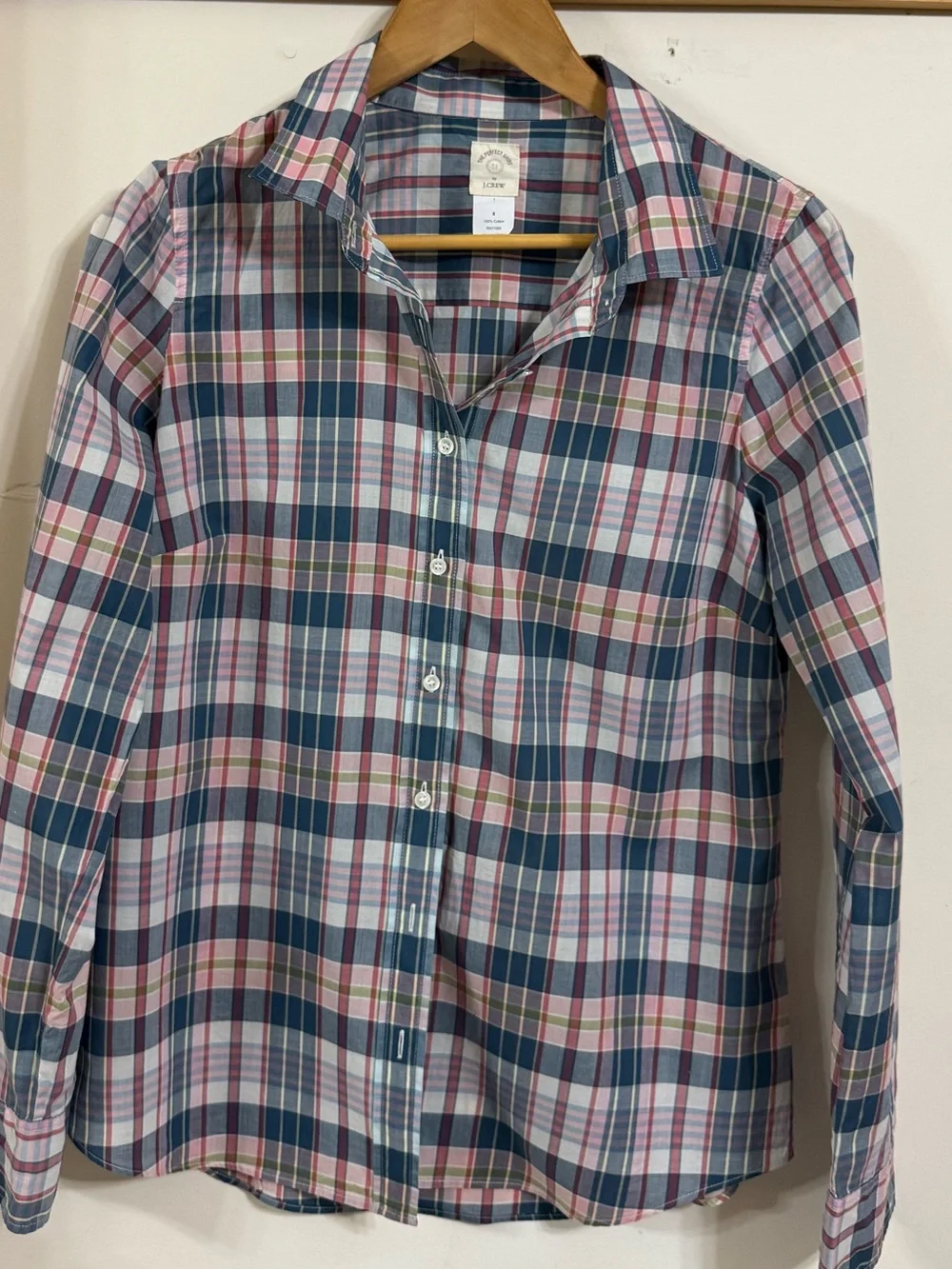 J. Crew Pink, Blue and Green Plaid Button-Down Shirt